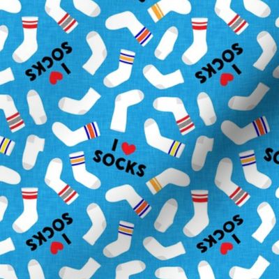 I love socks - sock on blue - LAD21
