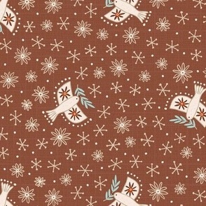 m - birds on chocolate brown  - Nr.5. Coordinate for Peaceful Forest - 15"x 7.5" as fabric / 12"x 6" as wallpaper 