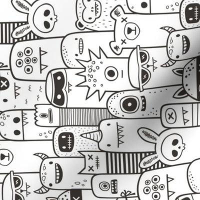 Monsters and Friends Black & White Coloring Rotated