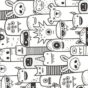 Monsters and Friends Black & White Coloring Rotated