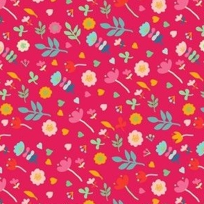 Scandi flowers in the wind Dark pink Small scale