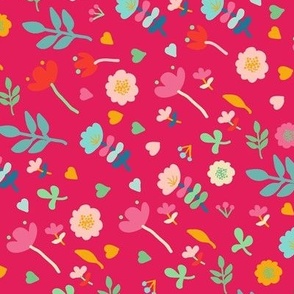 Scandi flowers in the wind Dark pink Medium scale