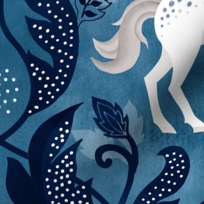 Blue unicorn damask