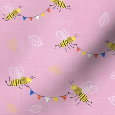 bees with colorful bunting pink