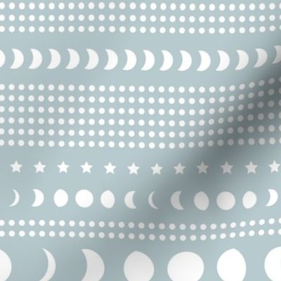 Trust the universe moon phase mudcloth stars and abstract dots nursery moody light blue LARGE