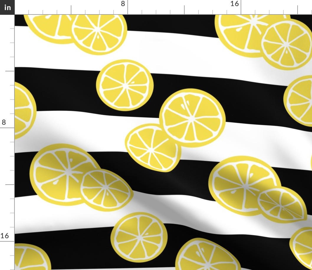 lemons on black white stripes