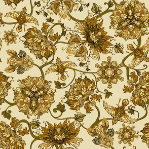 Chintz Flowers and Birds golden brown