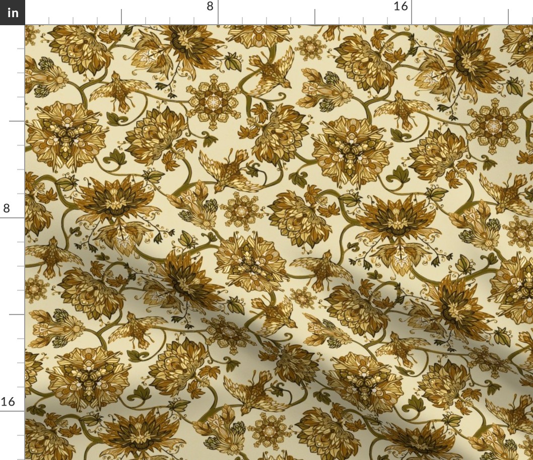 Chintz Flowers and Birds golden brown