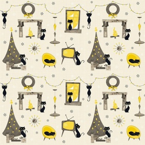  50's Vintage Xmas 4 cats - HALF SIZE