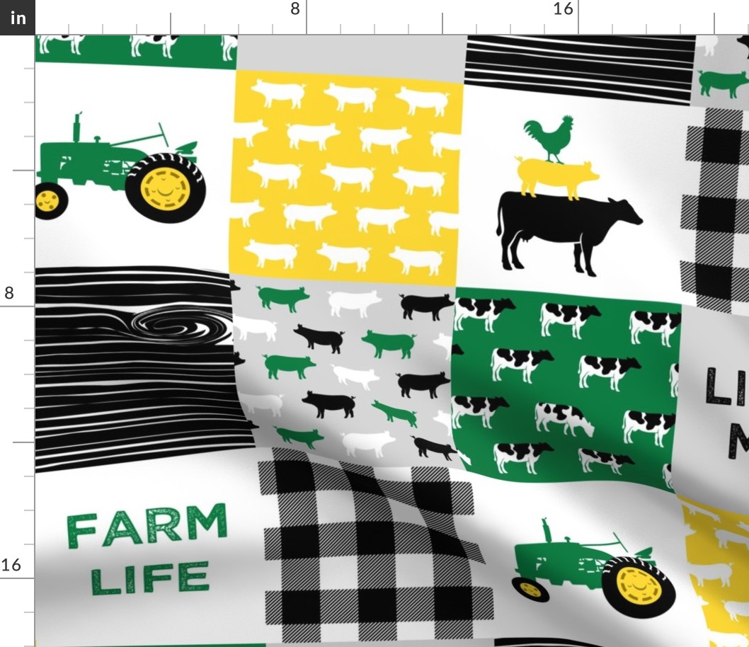 little man/ farm life - wholecloth green, custom yellow, and black - woodgrain C21