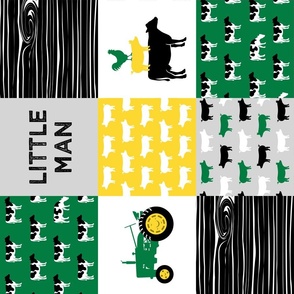 little man/ farm life - wholecloth green, custom yellow, and black - woodgrain (90) C21