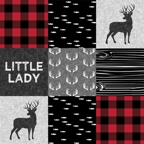 little lady - red and black deer (buck) quilt woodland C21