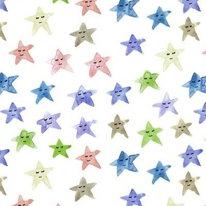 sleeping smiling stars - watercolor starry dreamy pattern for modern sweet nursery kids baby - sute night sky a060