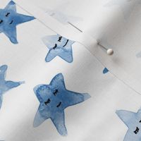 Blue sleeping smiling stars - watercolor starry dreamy pattern for modern sweet nursery kids baby - cute night sky - a060