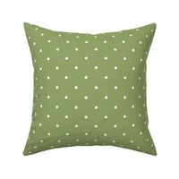Swiss Dots white on olive - small scale