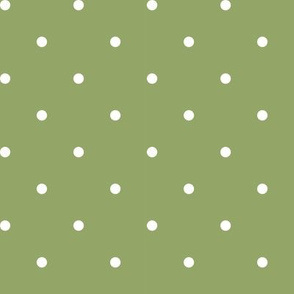 Swiss Dots white on olive - small scale