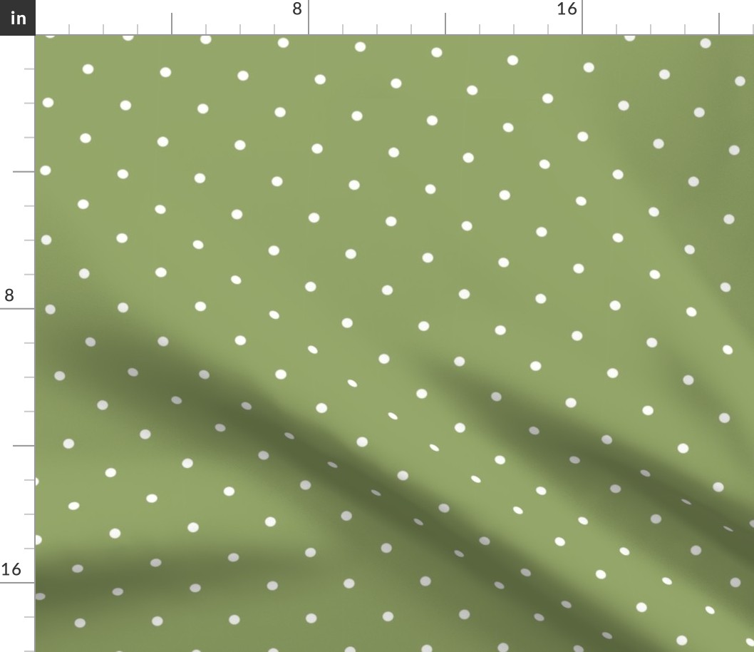 Swiss Dots white on olive - small scale