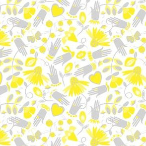 Daisy / hands / yellow / gray