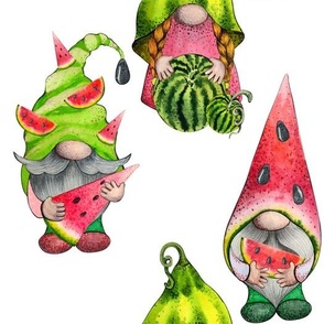 watercolor gnomes 5 white  flwrht