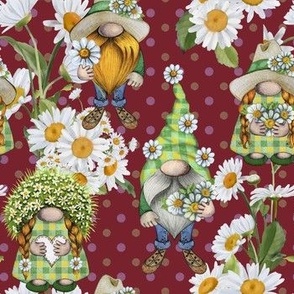 Chamomile flowers gnomes burgundy flwrht