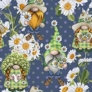 Chamomile flowers gnomes indigo blue flwrht