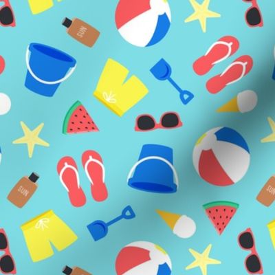 fun in the sun - beach / pool time fabric - blue -  LAD21