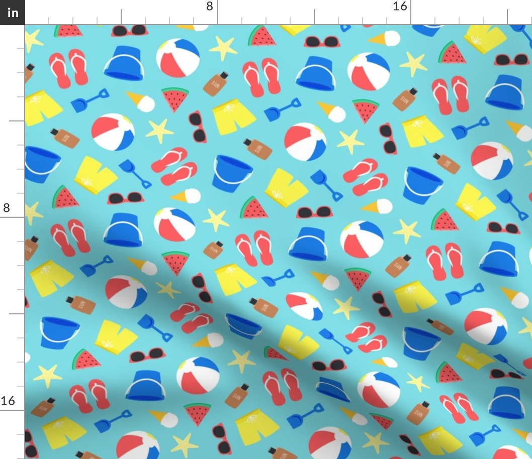 fun in the sun - beach / pool time fabric - blue -  LAD21