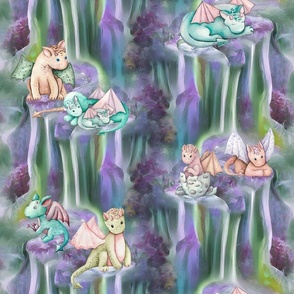 CUTE DRAGONS VALLEY MOUNTAINS PERIWINKLE BLUE PURPLE FLWRHT