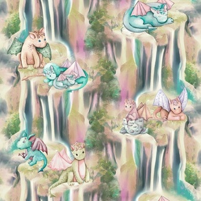 CUTE DRAGONS VALLEY MOUNTAINS SPRING PINK TURQUOISE FLWRHT