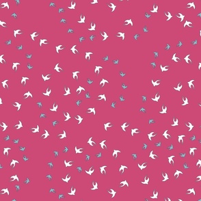 Murmuration_Swallows in formations on Raspberry Pink 