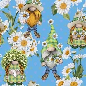 Chamomile flowers gnomes sky blue flwrht