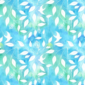 Swallows Gathering - White on Blue Watercolor Wallpaper