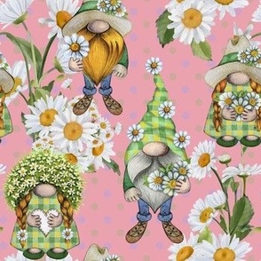 Chamomile flowers gnomes baby pink spring flwrht