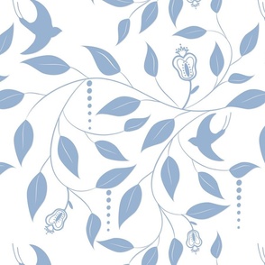Swallows Gathering -   Cerulean Blue on White Wallpaper