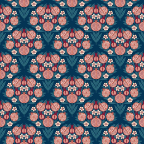 Pomegranate damask smaller scale (Blue_ blush_ cream_ maroon)