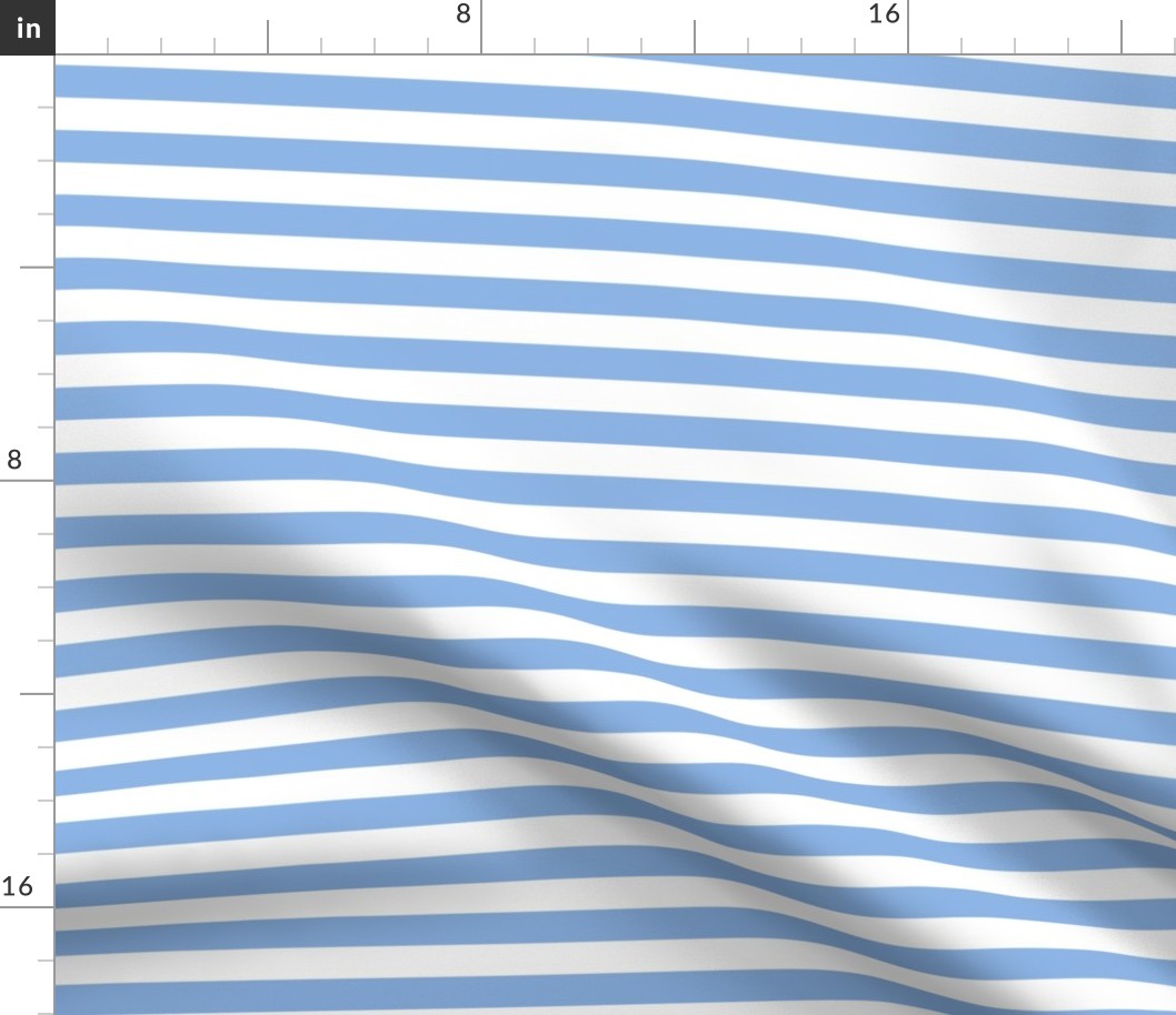 Pale Cerulean Awning Stripe Pattern Horizontal in White