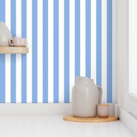 Pale Cerulean Awning Stripe Pattern Vertical in White