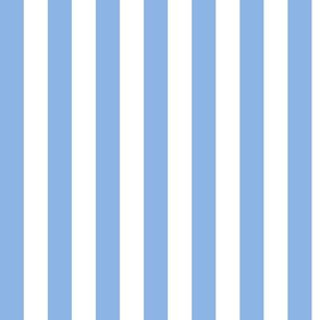 Pale Cerulean Awning Stripe Pattern Vertical in White