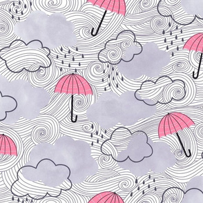 Pink umbrellas on a windy day