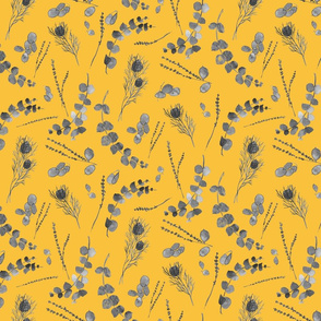 herbs and thistles in gray yellow midi
