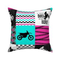 Motocross//A little Dirt Never Hurt// Hot Pink&Turquiose - Wholecloth Cheater Quilt