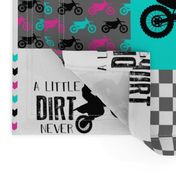 Motocross//A little Dirt Never Hurt// Hot Pink&Turquiose - Wholecloth Cheater Quilt