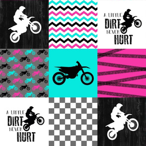 Motocross//A little Dirt Never Hurt// Hot Pink&Turquiose - Wholecloth Cheater Quilt