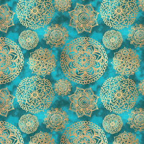 Turquoise Blue Gold Mandala Pattern