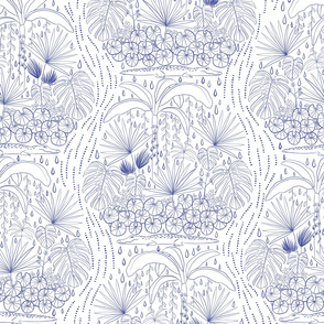 Tropical Damask - Indigo on White - Jumbo