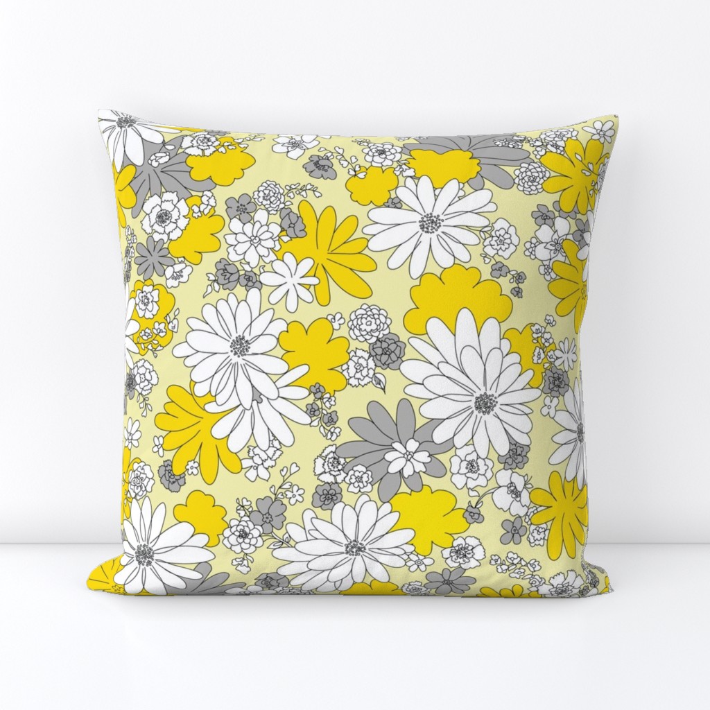Retro Flowers in Yellow and Gray 