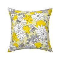 Retro Flowers in Yellow and Gray 