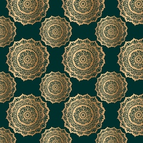 teal green gold mandala medallion pattern