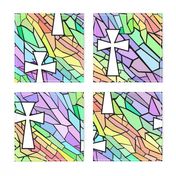 stained glass rainbow pastel with crosses