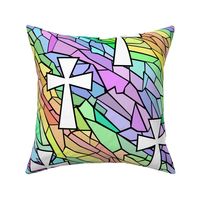 stained glass rainbow pastel with crosses